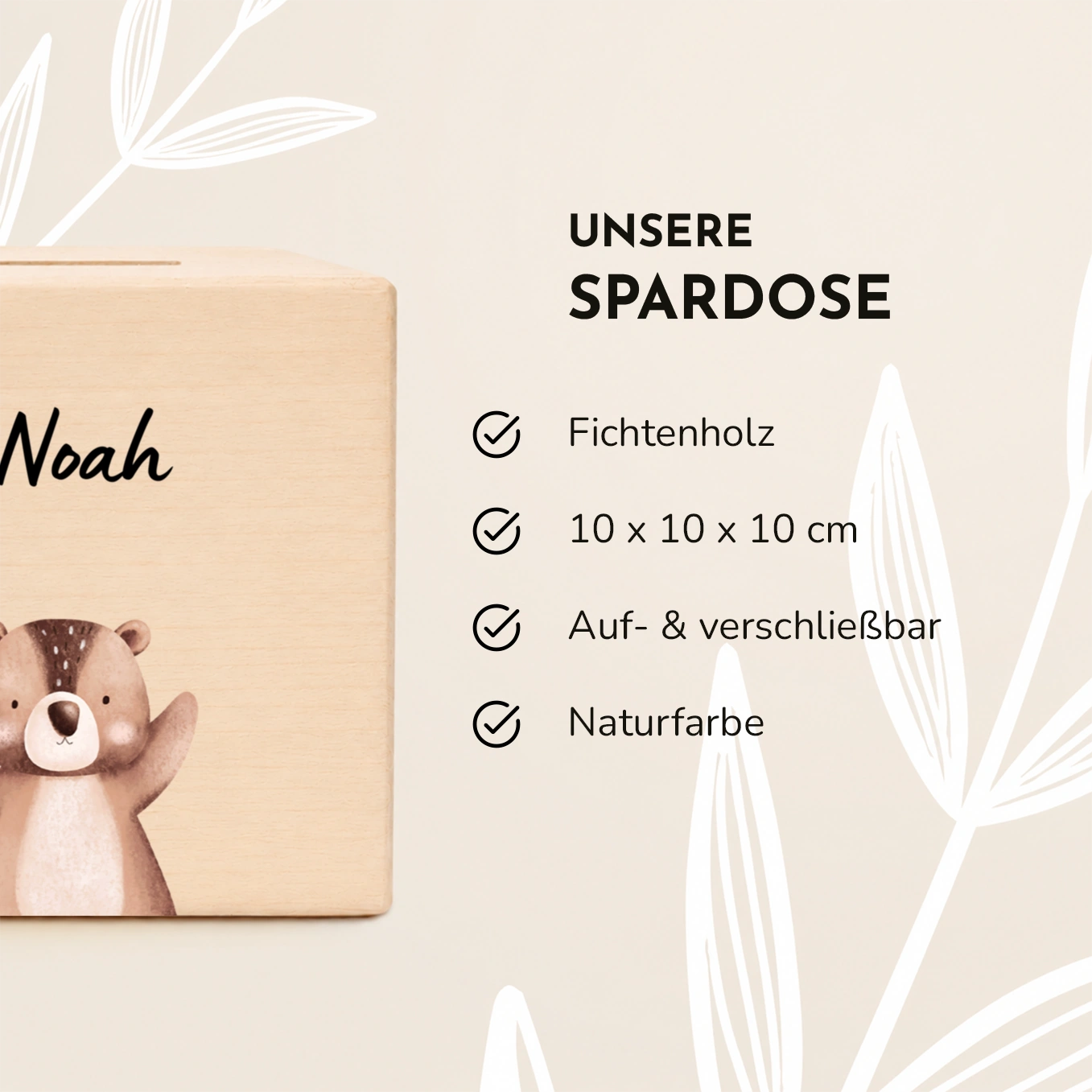 Personalisierte Holzspardose "Lieblingstier"