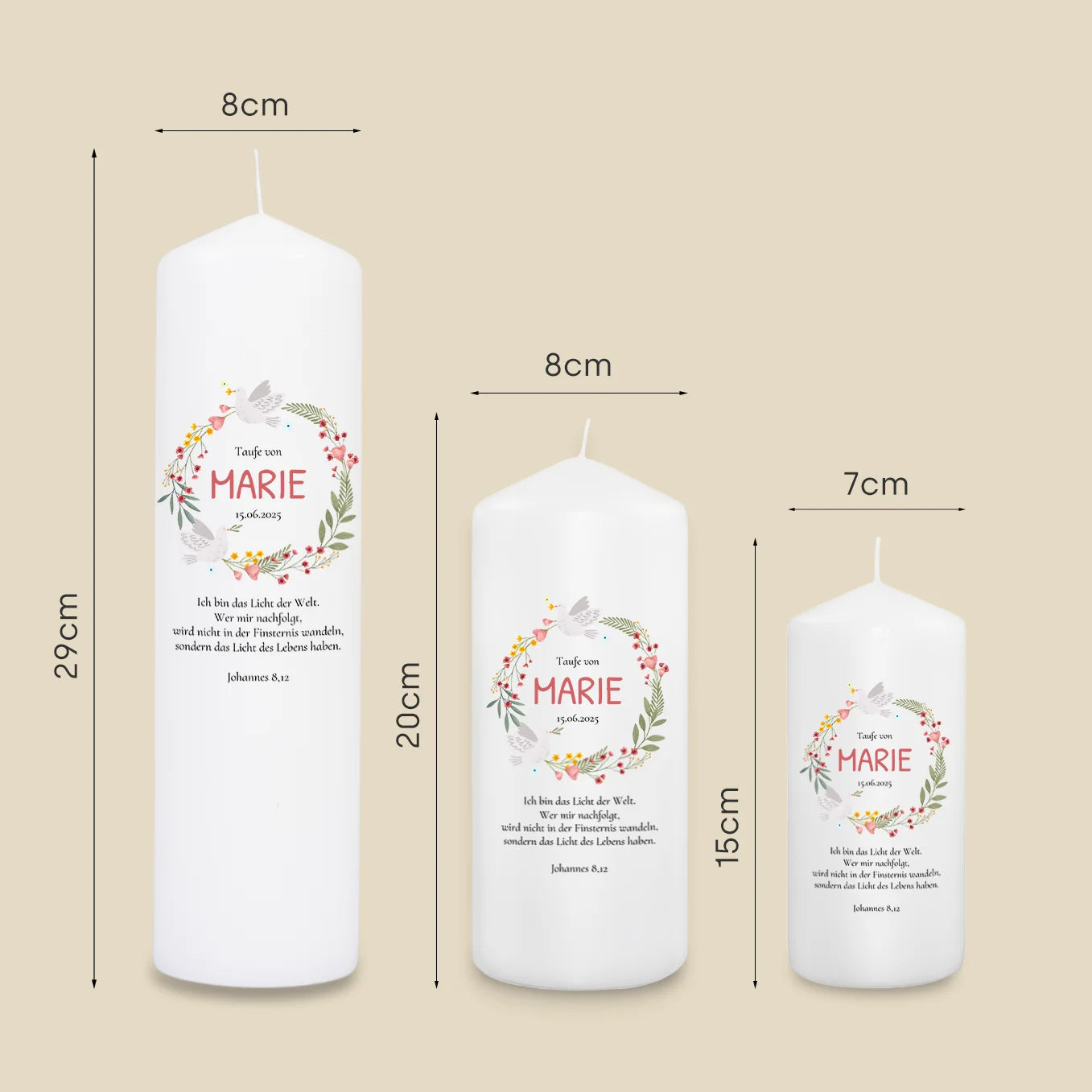 Personalisierte Taufkerze "Blumenkranz"