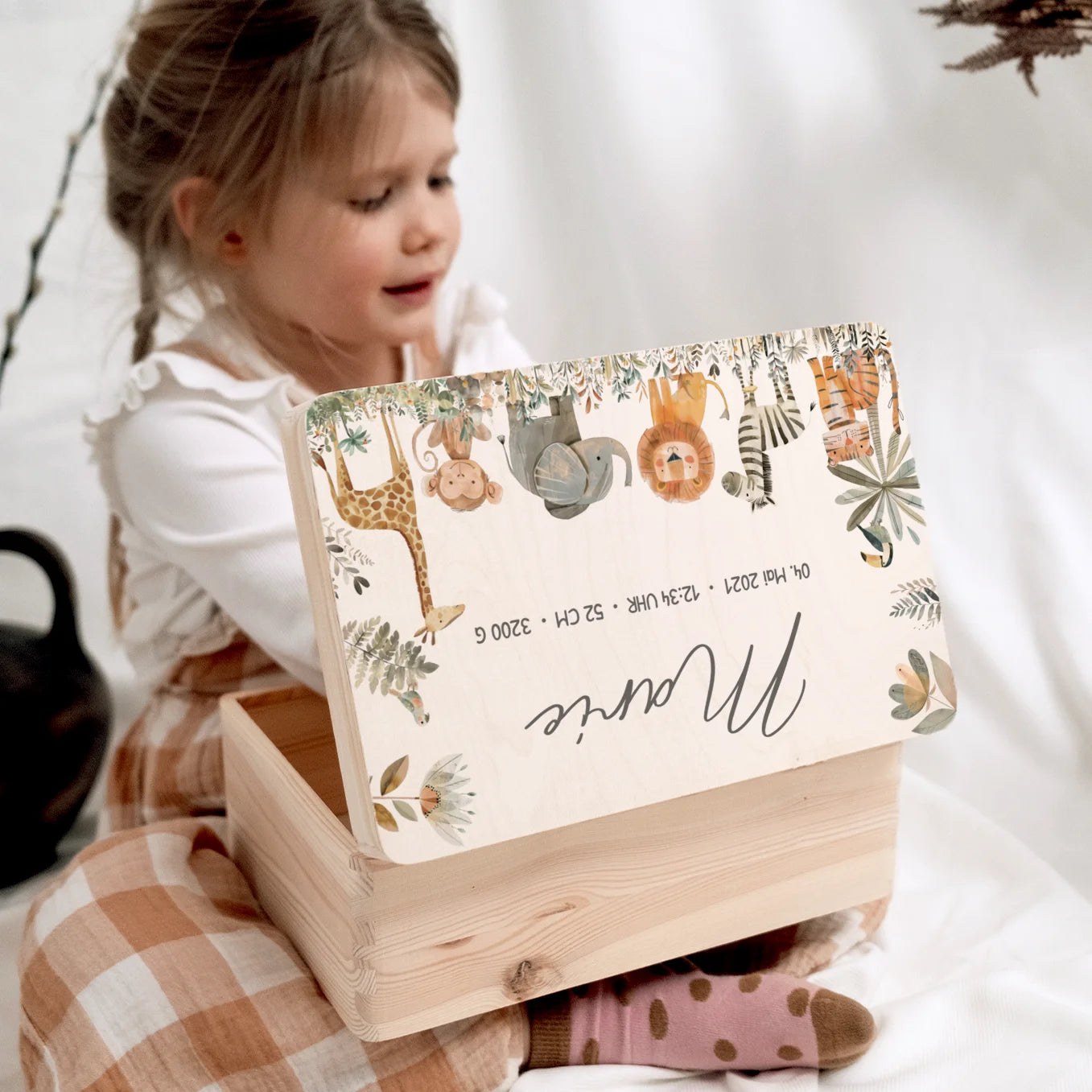 Personalisierte Erinnerungsbox "Safari Tiere"