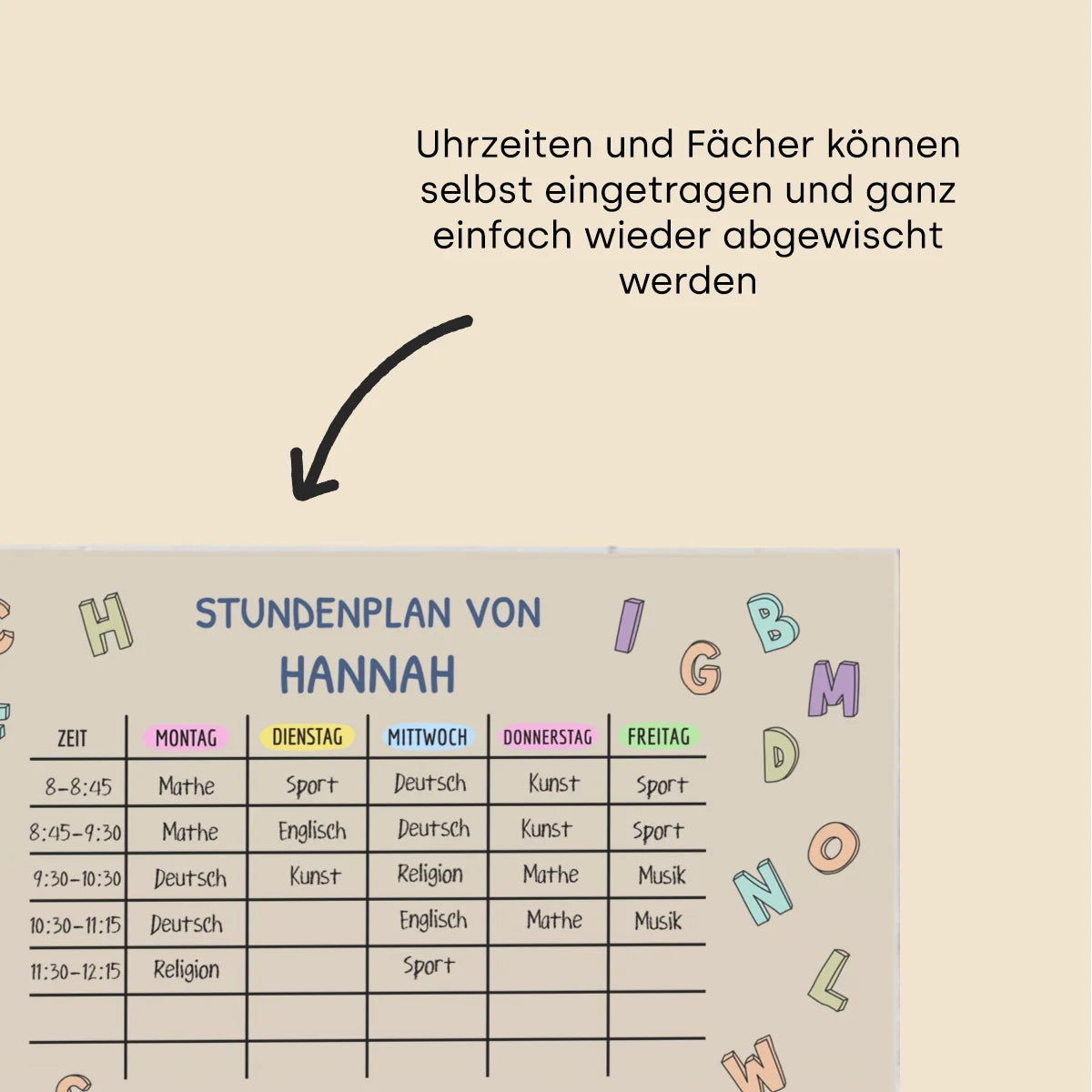 Personalisiertes Acrylglas "Stundenplan"