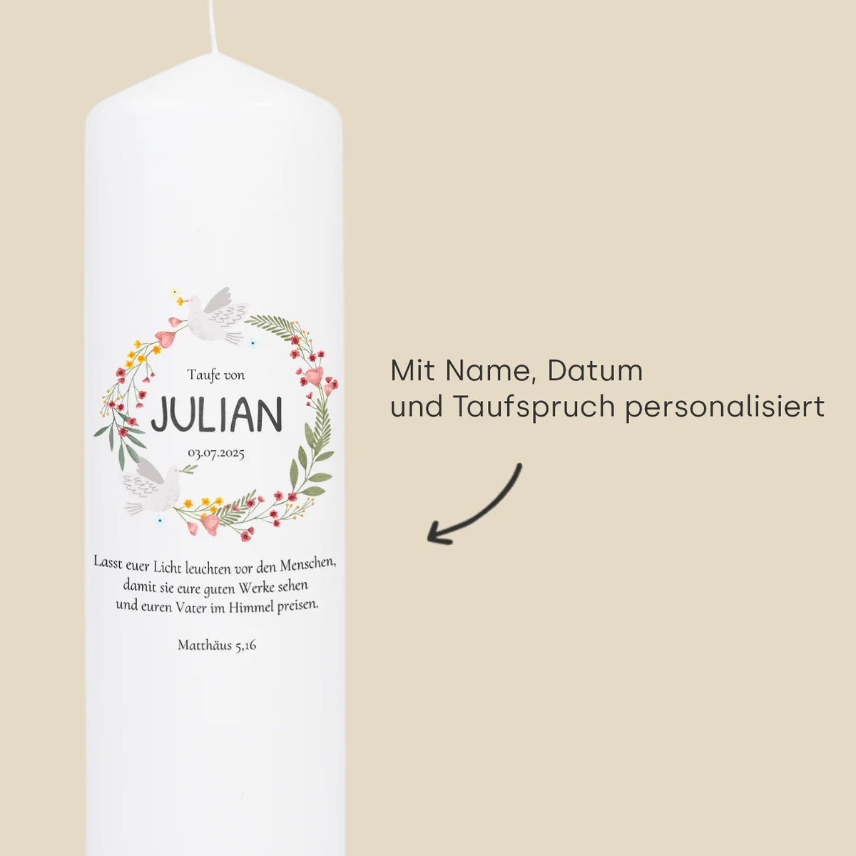 Personalisierte Taufkerze "Blumenkranz"