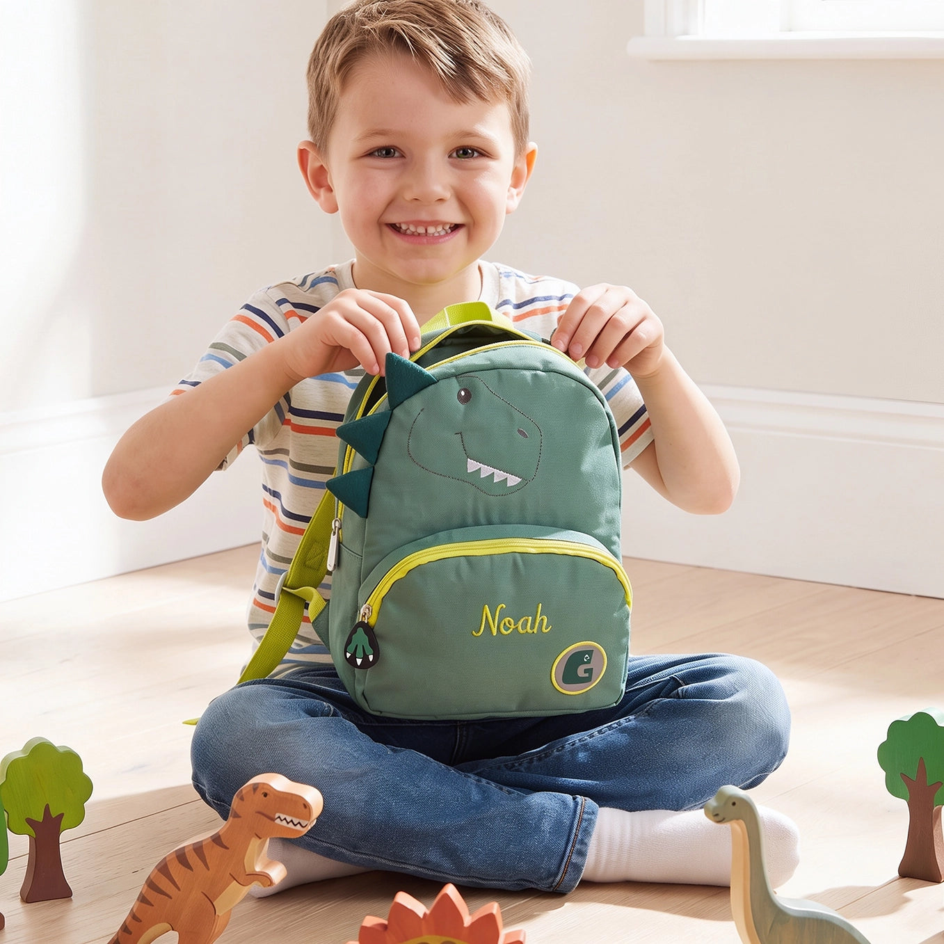 Personalisierter Kinder Rucksack "Dino" mit Stick