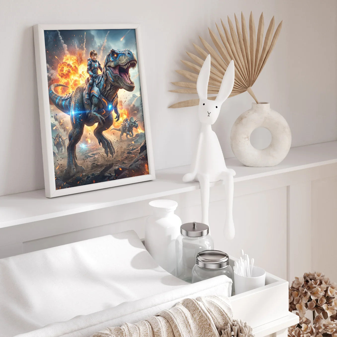 Personalisiertes Kinderposter "T‑Rex Reiter"