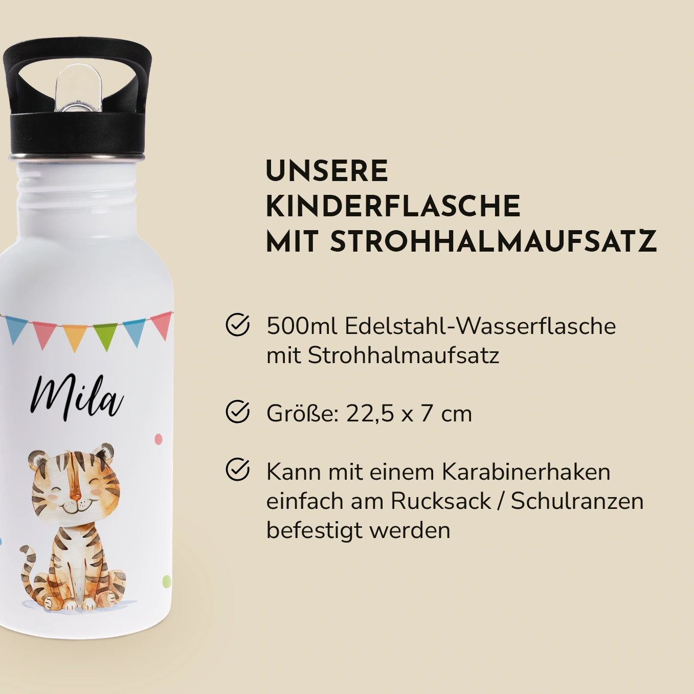 Personalisierte Trinkflasche Kinder "Wunschtier"