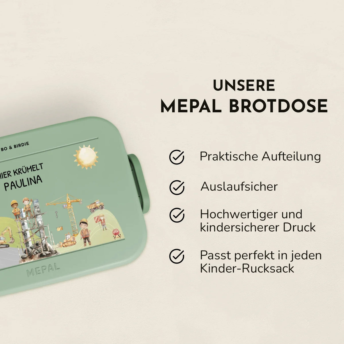 Personalisierte Mepal Bento Brotdose "Baustelle"