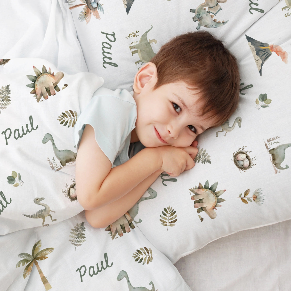 Dino Pattern Kids Bed Sheets Cotton / Muslin