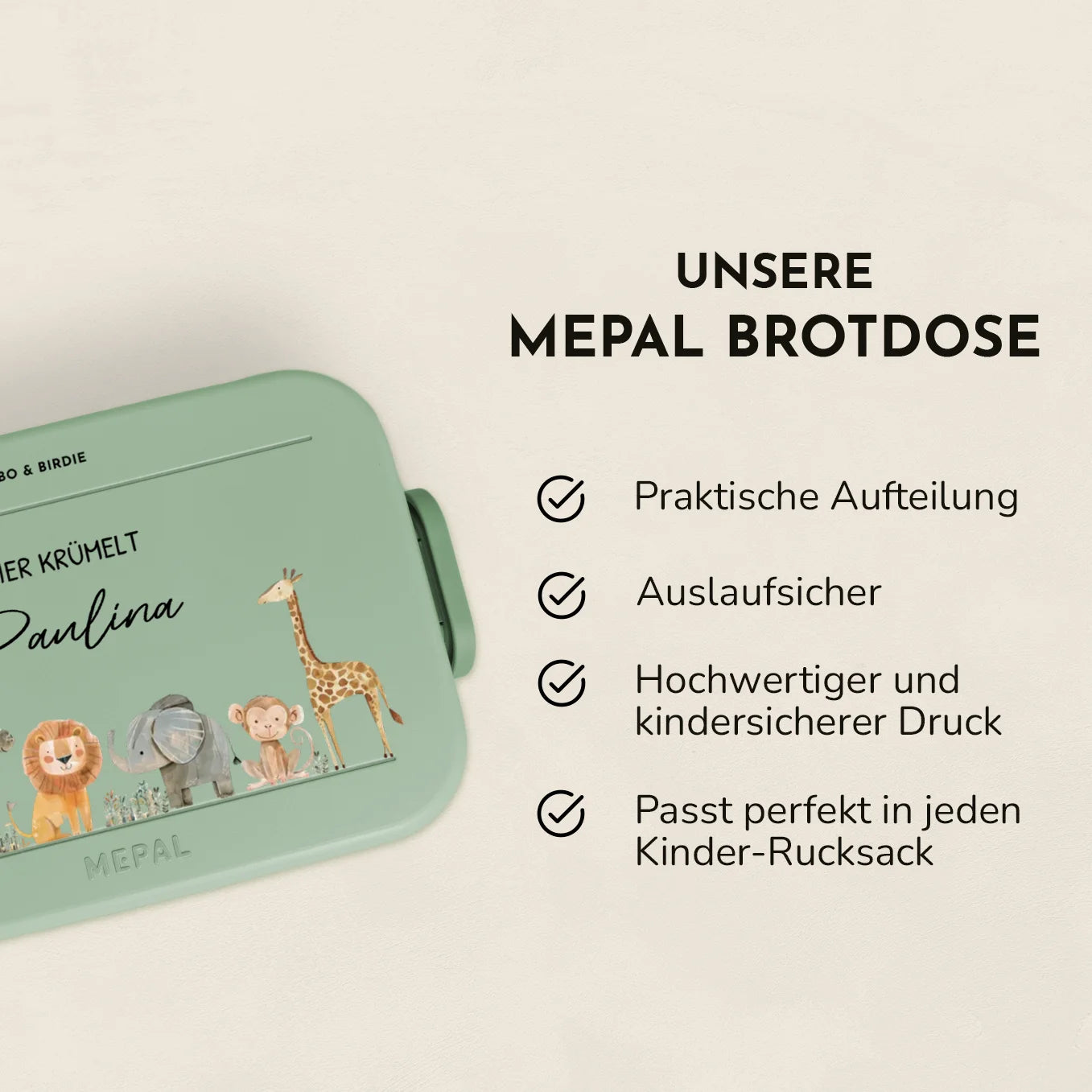 Personalisierte Mepal Brotdose "Safari" + 52 Aufkleber im Set