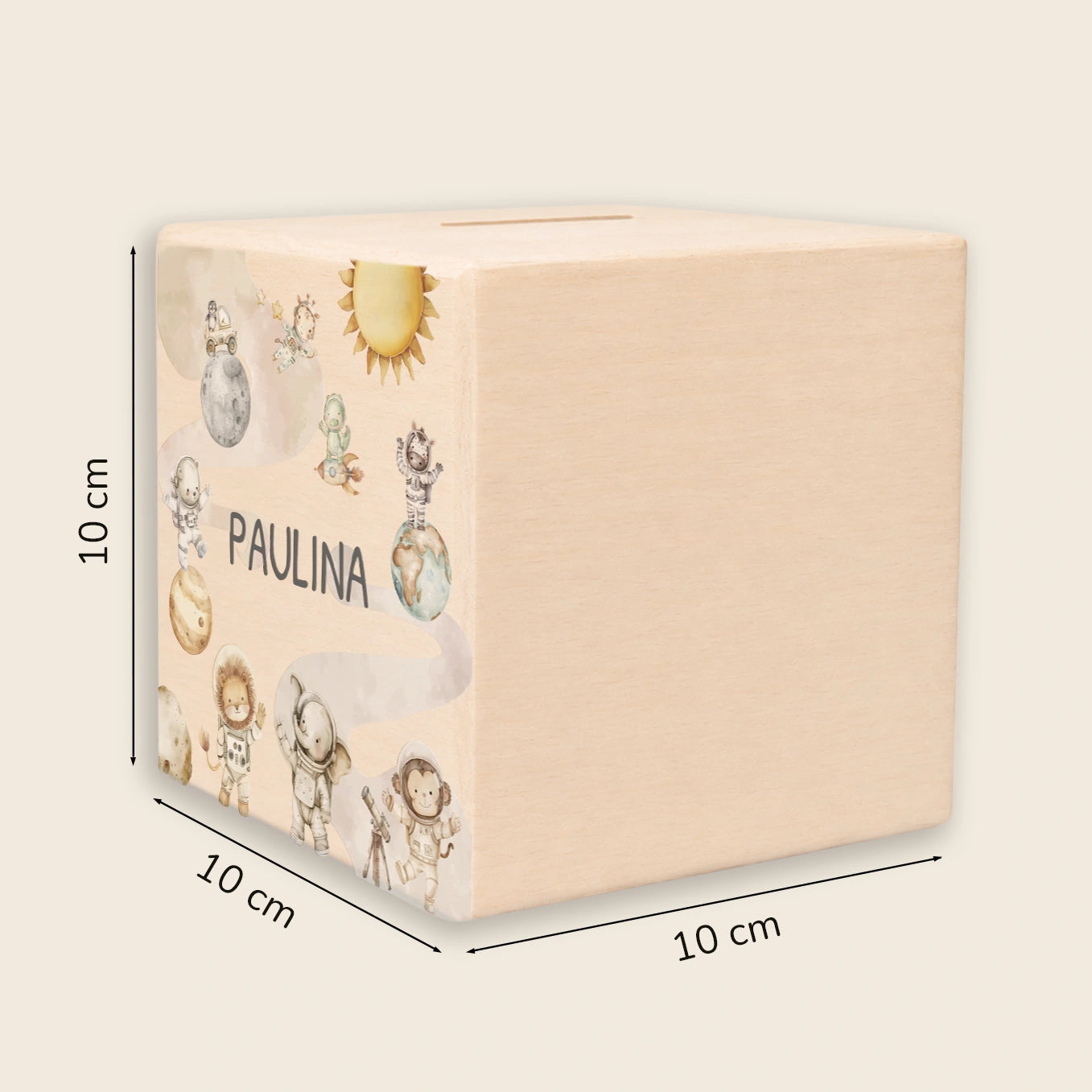 Personalisierte Holzspardose "Weltall Safari"