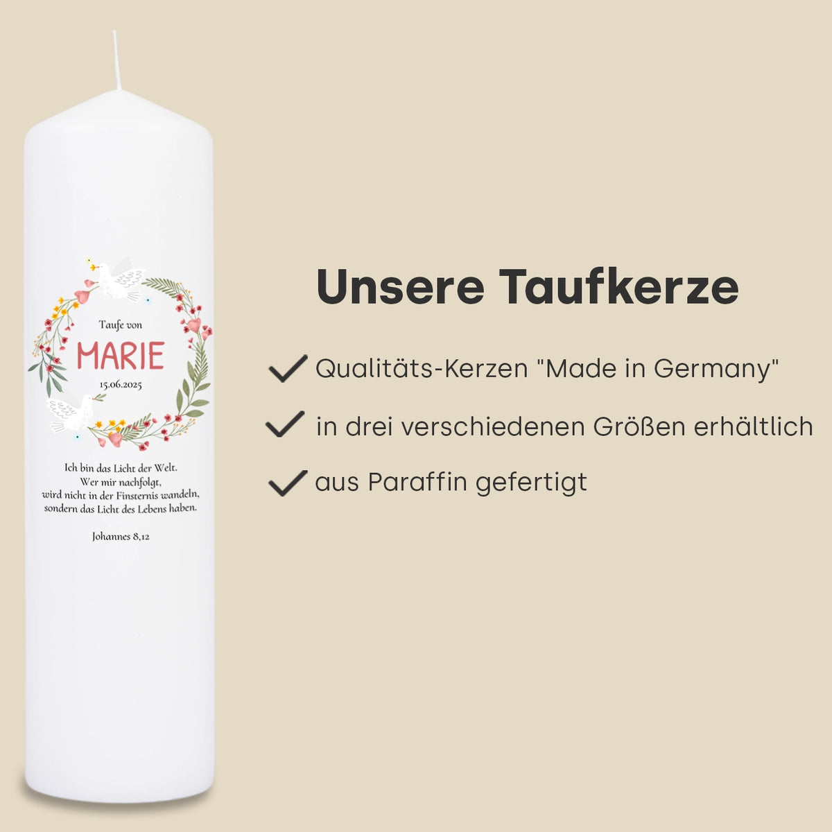Personalisierte Taufkerze "Blumenkranz"