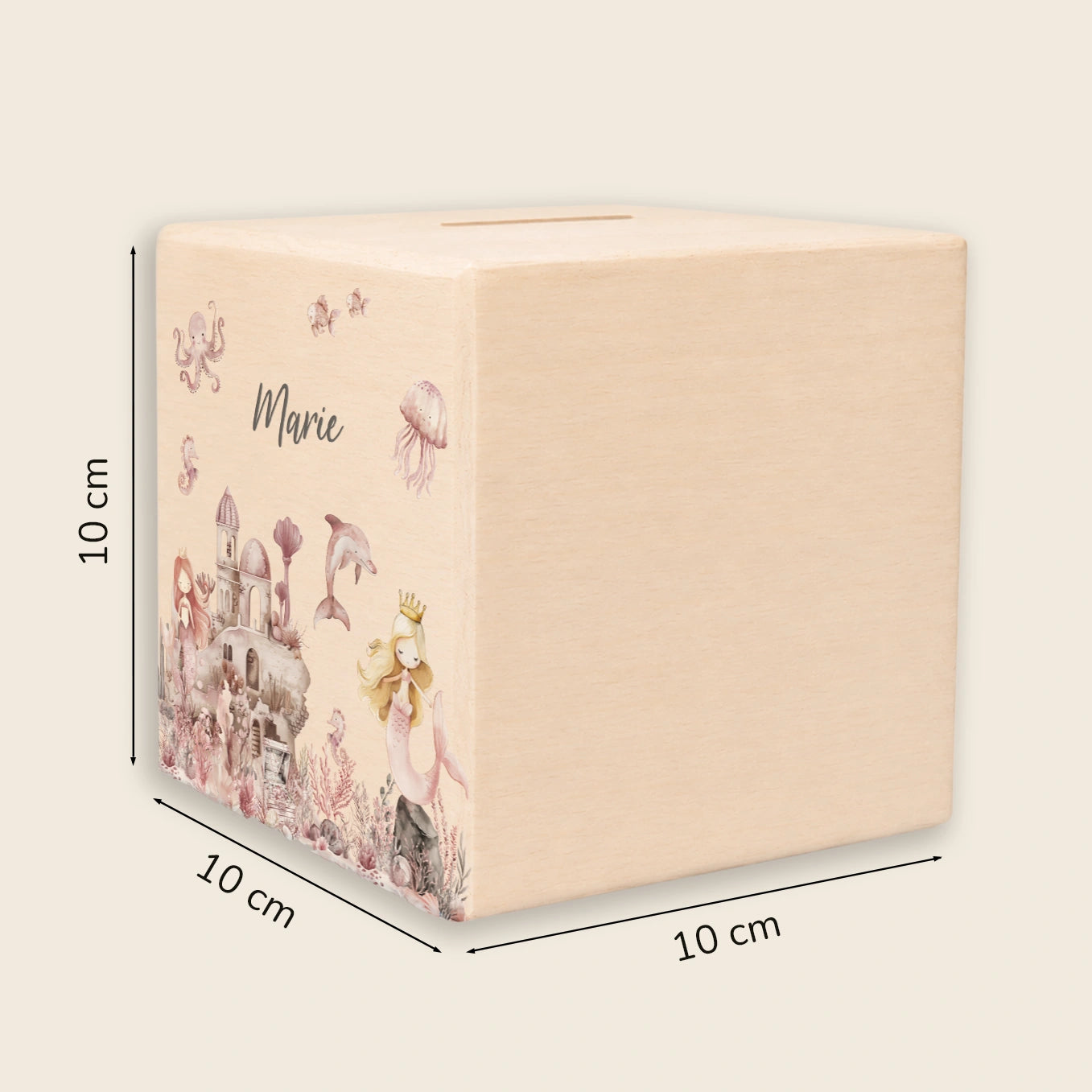 Personalisierte Holzspardose "Meerjungfrau"