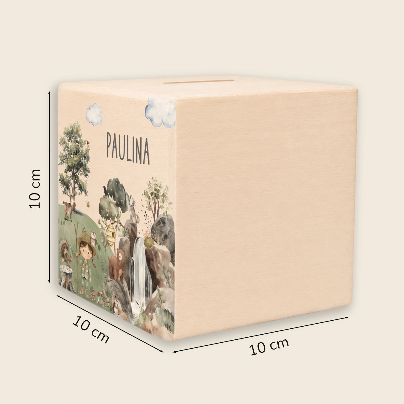 Personalisierte Holzspardose "Wildnis”