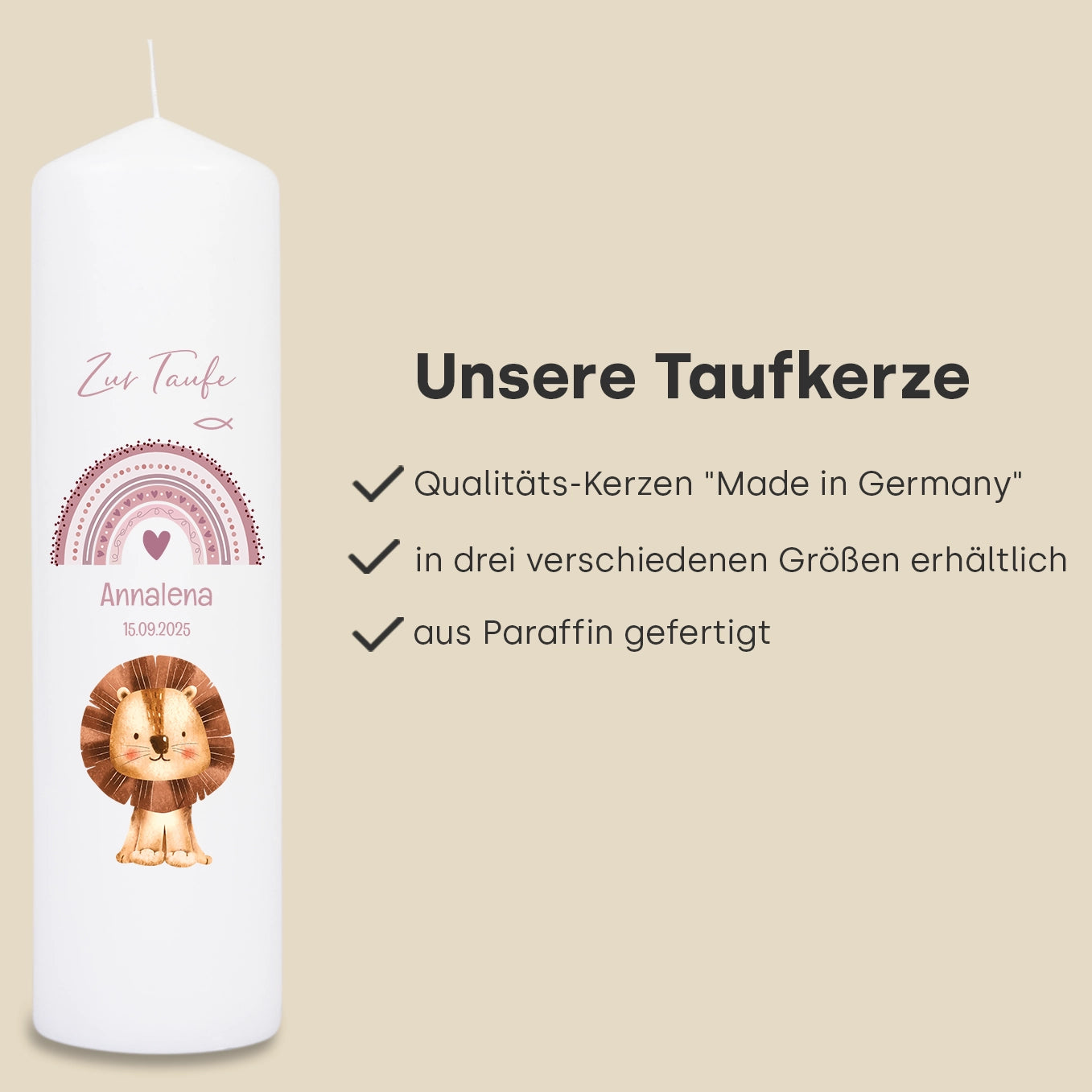 Personalisierte Taufkerze "Lieblingstier"