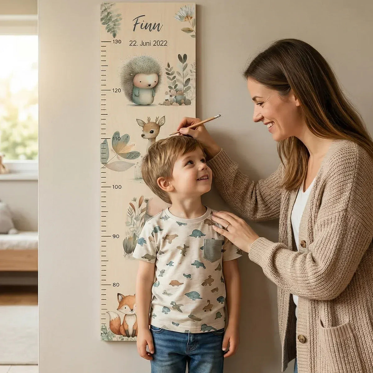 Personalisierte Messlatte "Aquarell Tiere im Wald"