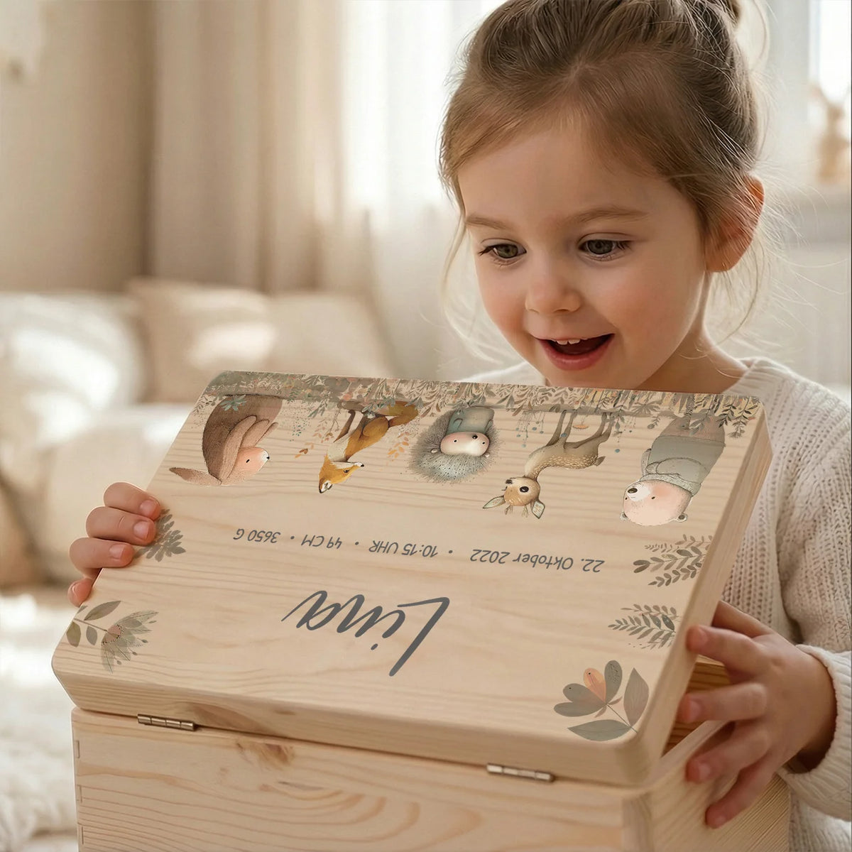 Personalisierte Erinnerungsbox "Aquarell Tiere Wald"