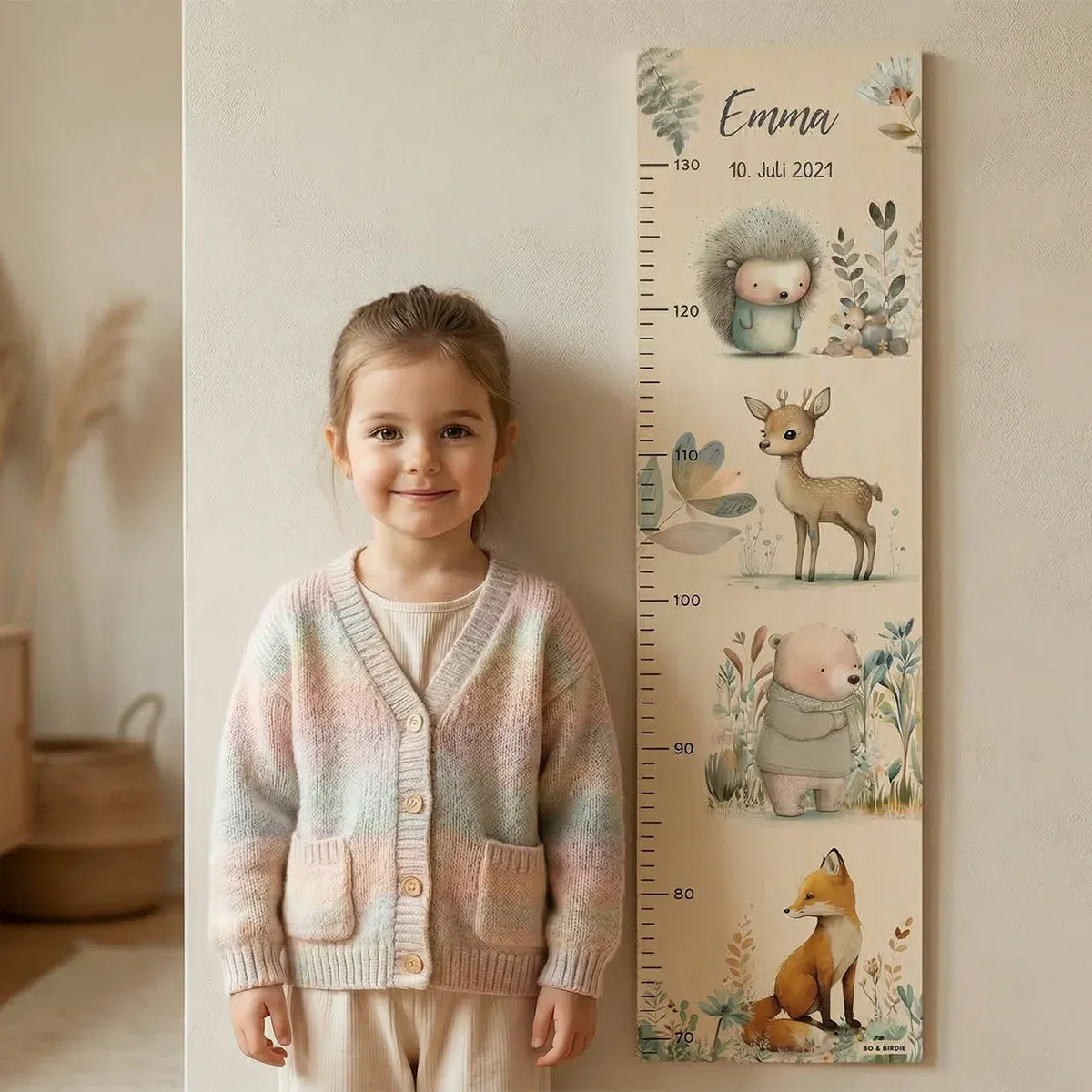 Personalisierte Messlatte "Aquarell Tiere im Wald"