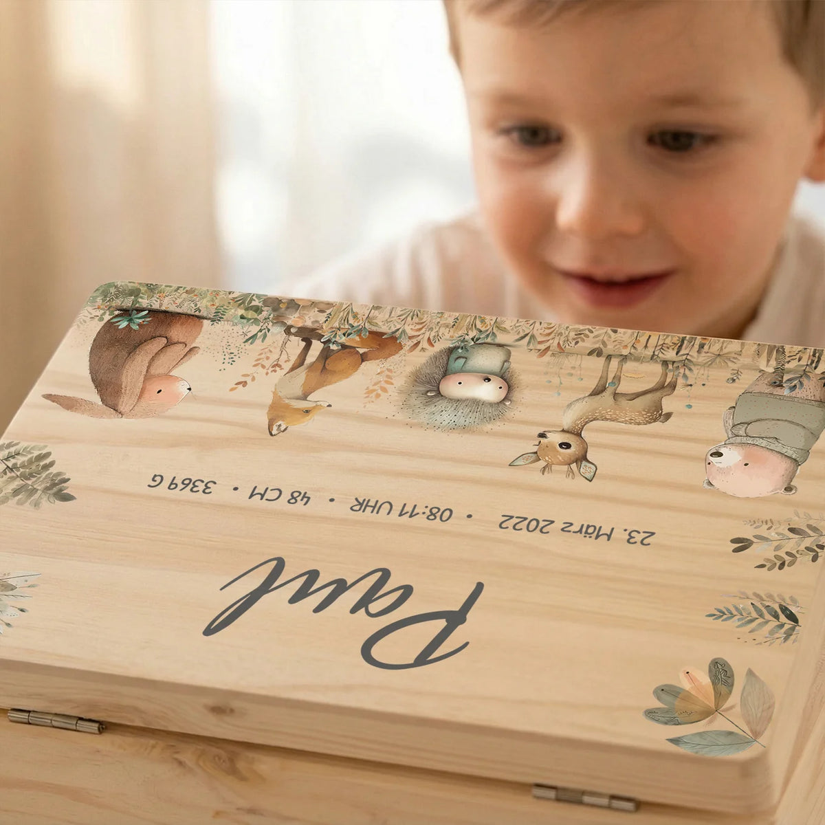 Personalisierte Erinnerungsbox "Aquarell Tiere Wald"