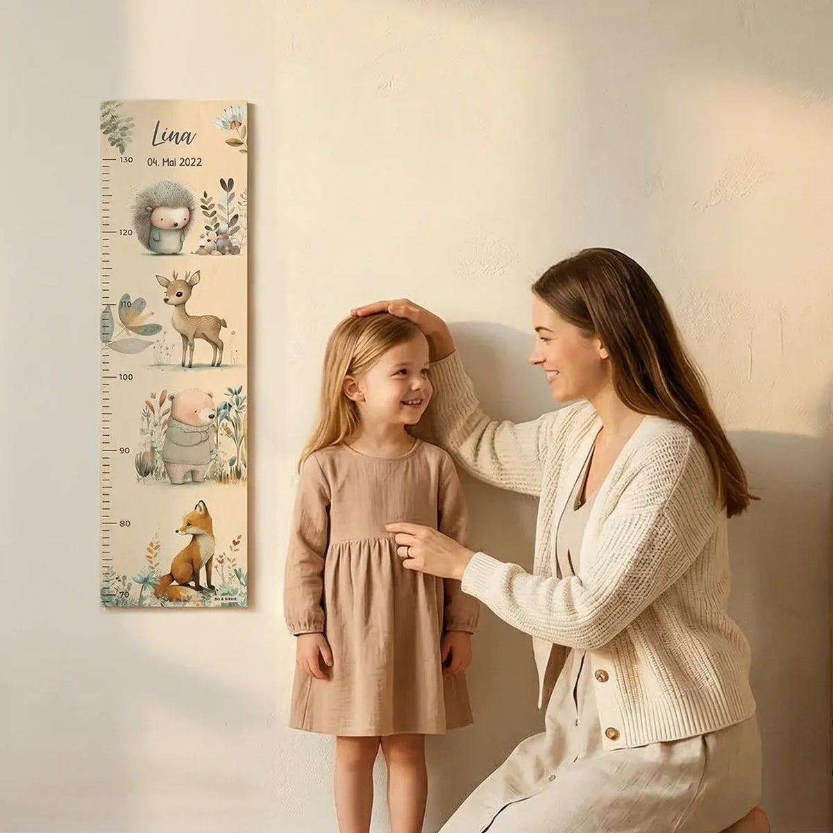 Personalisierte Messlatte "Aquarell Tiere im Wald"