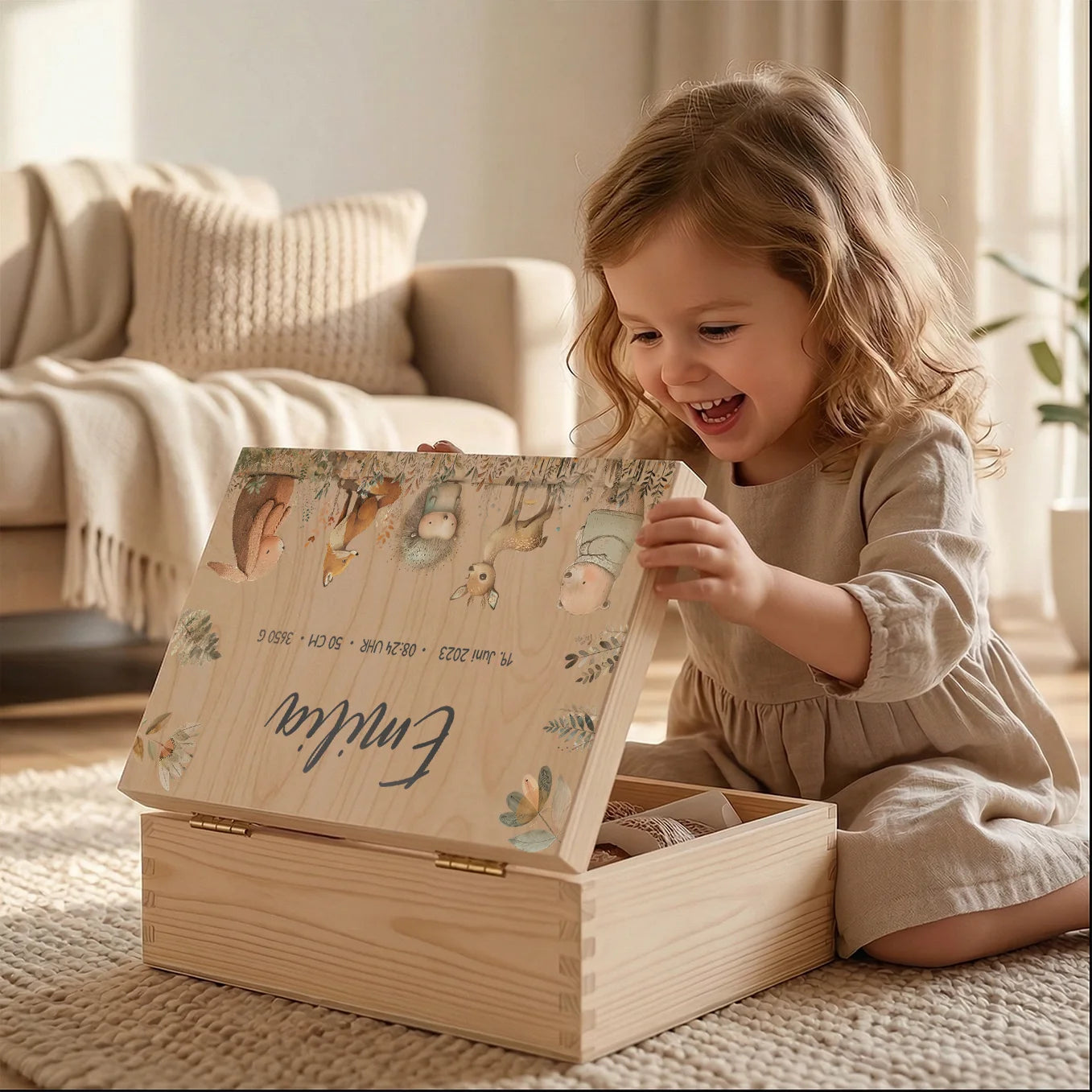 Personalisierte Erinnerungsbox "Aquarell Tiere Wald"