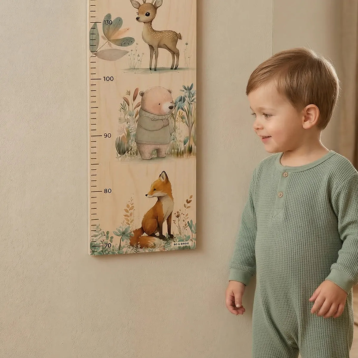 Personalisierte Messlatte "Aquarell Tiere im Wald"