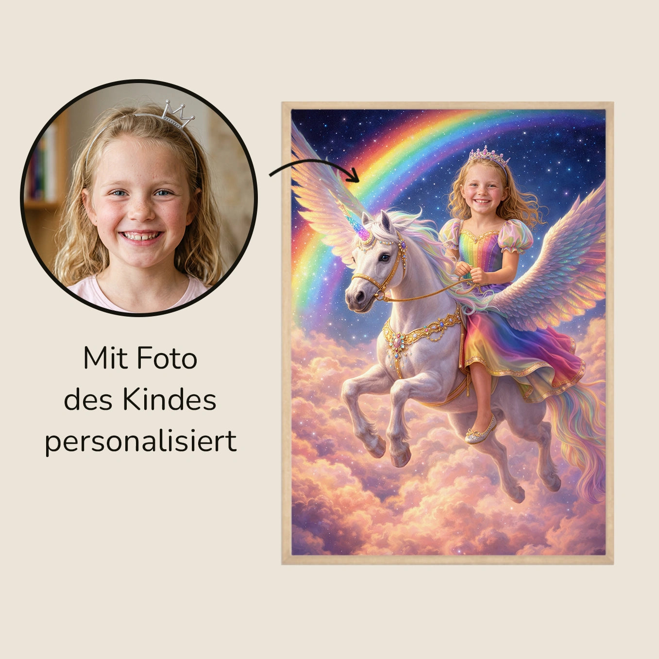 Personalisiertes Kinderposter "Fliegendes Einhorn Prinzessin"