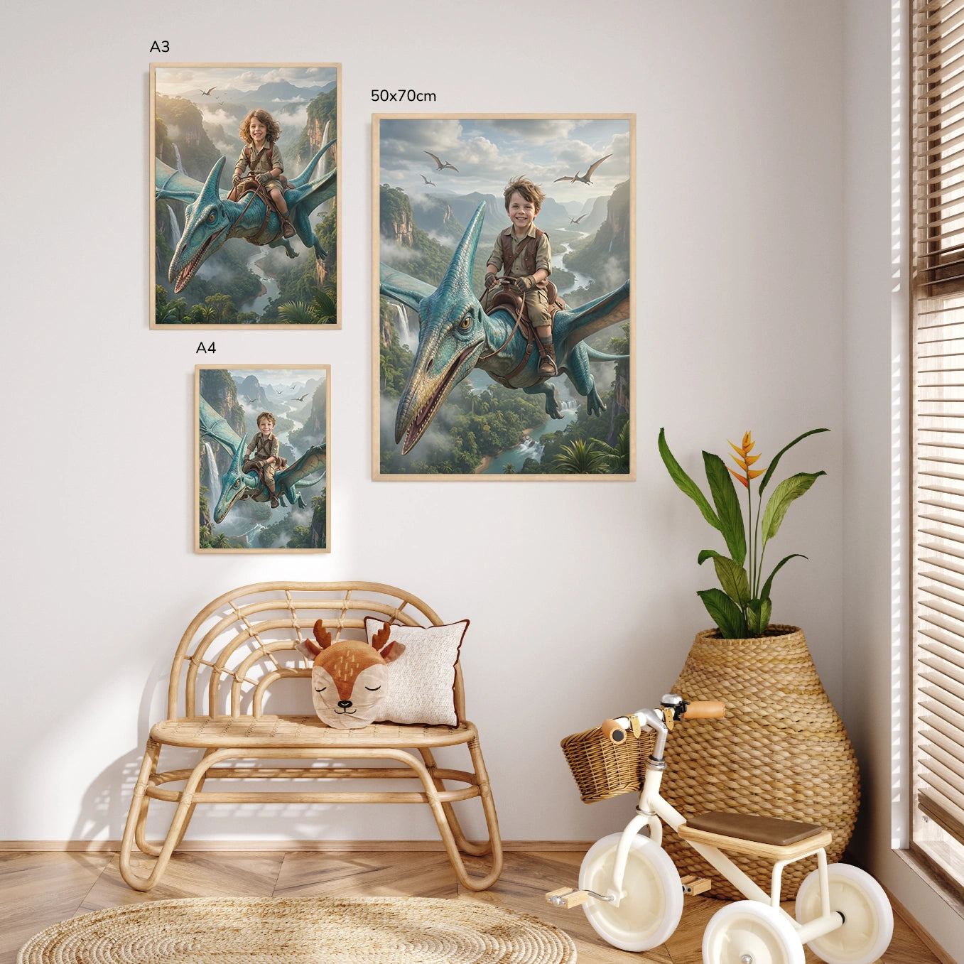 Personalisiertes Kinderposter "Fliegender Dino"