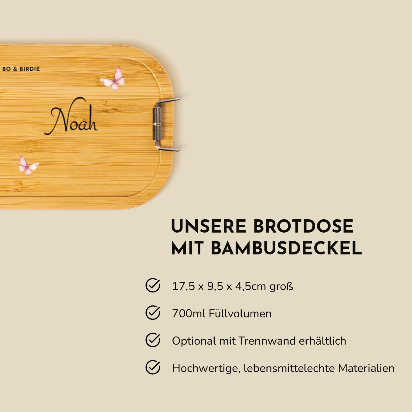 Personalisierte Brotdose mit Bambusdeckel "Pferde"