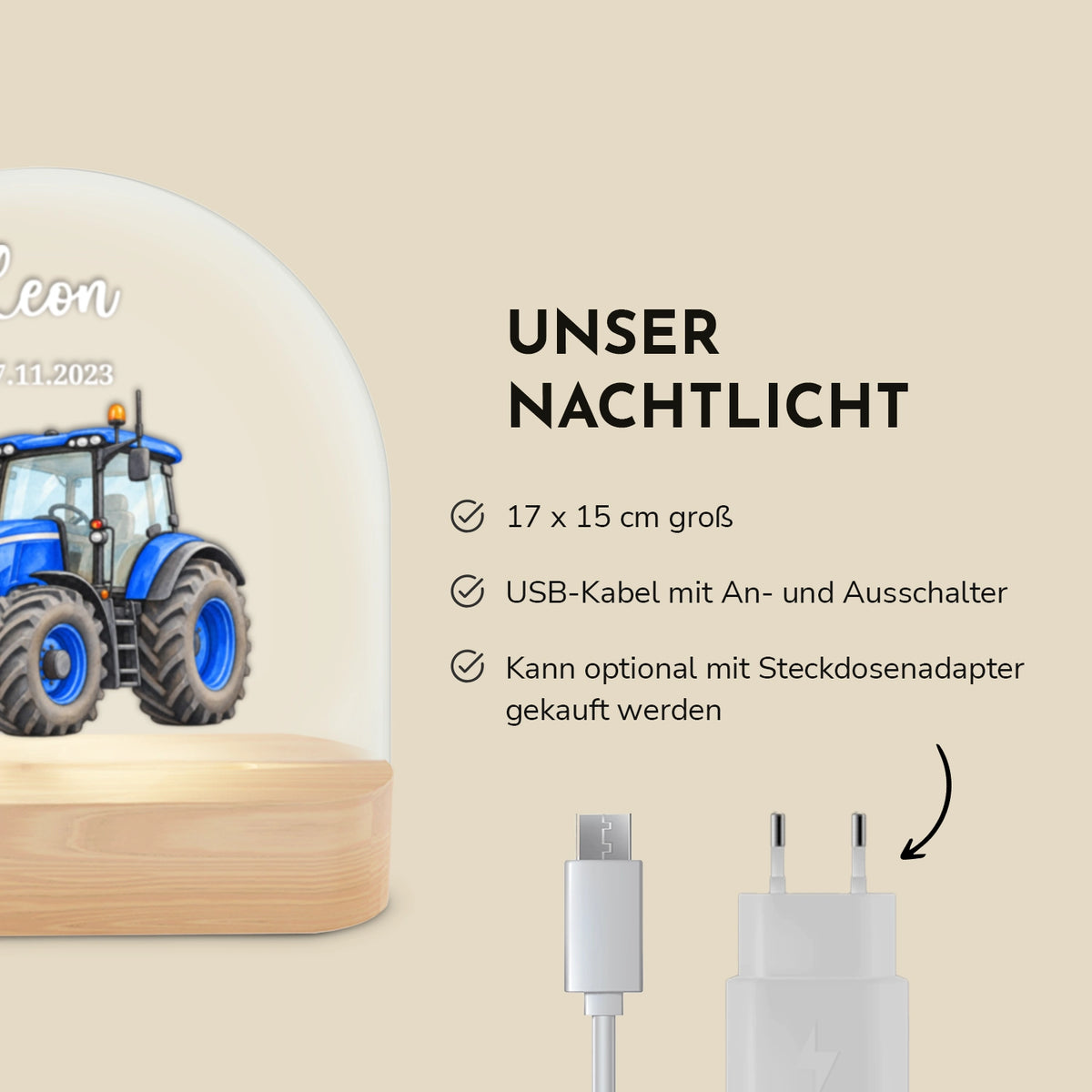 Personalisiertes Nachtlicht "Traktor"