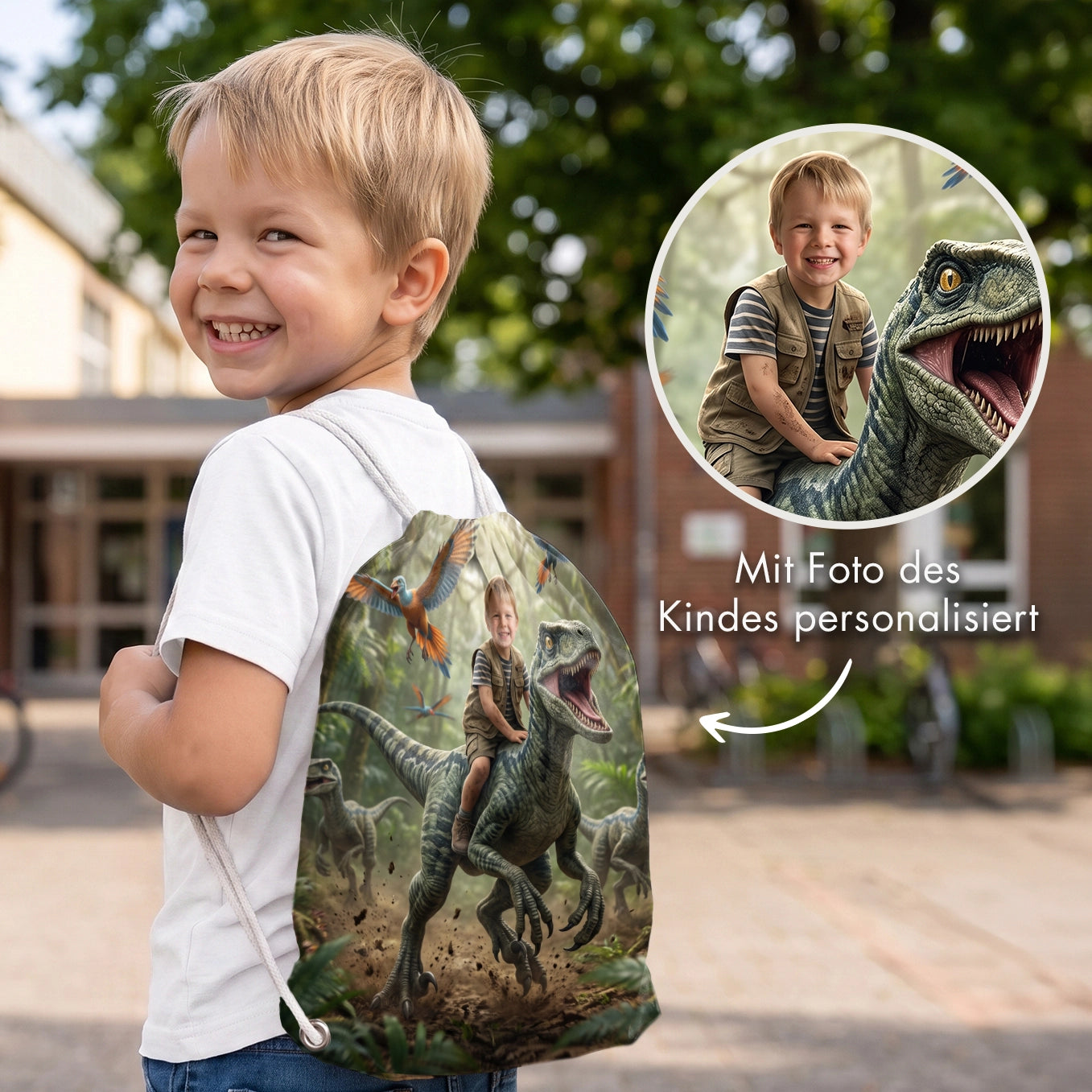 Personalisierter Kinder Turnbeutel "Dino"