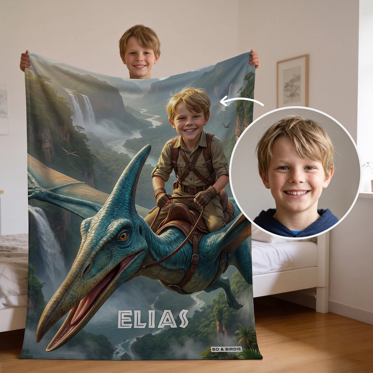 Personalisierte Decke "Fliegender Dino"