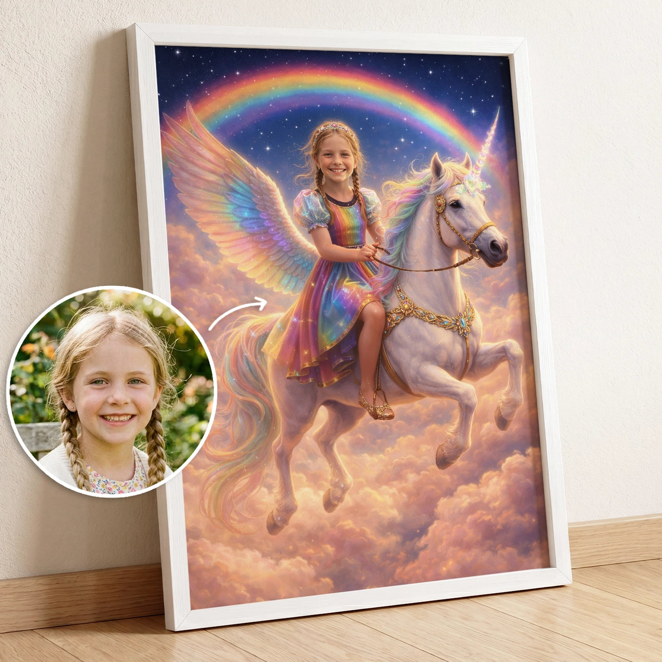 Personalisiertes Kinderposter "Fliegendes Einhorn Prinzessin"
