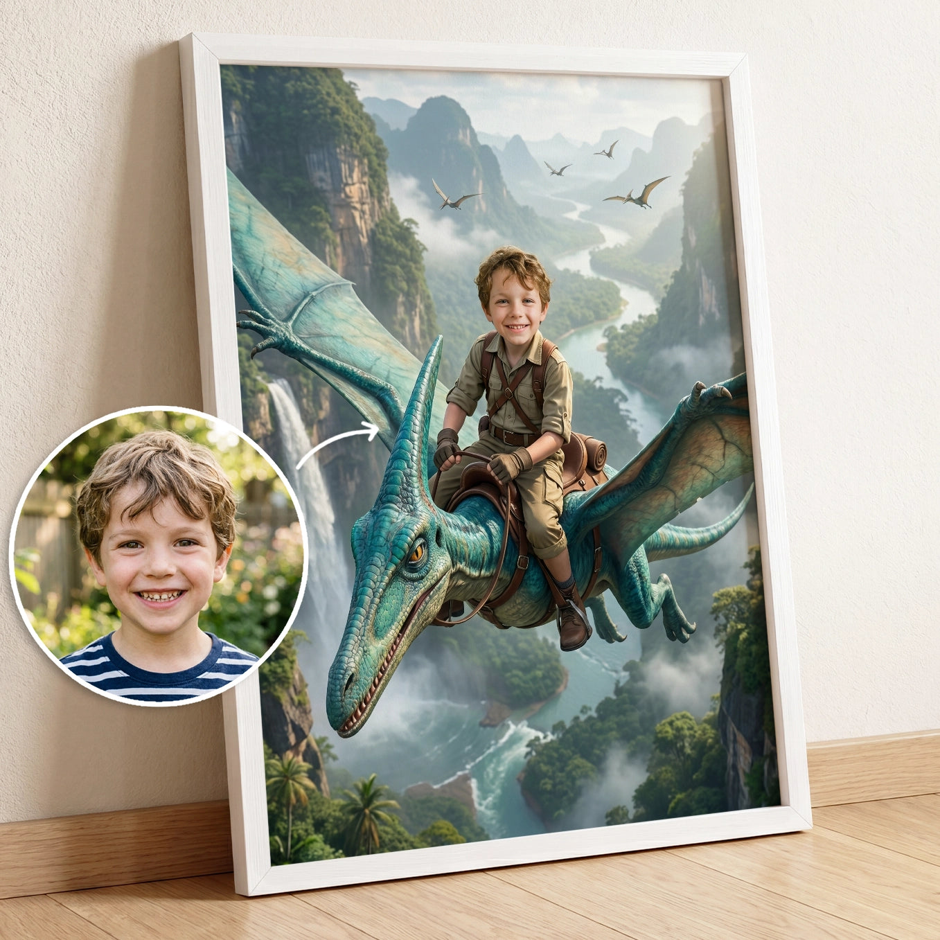 Personalisiertes Kinderposter "Fliegender Dino"