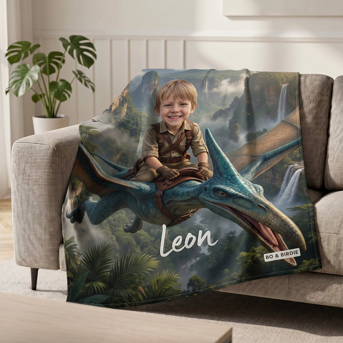 Personalisierte Decke "Fliegender Dino"