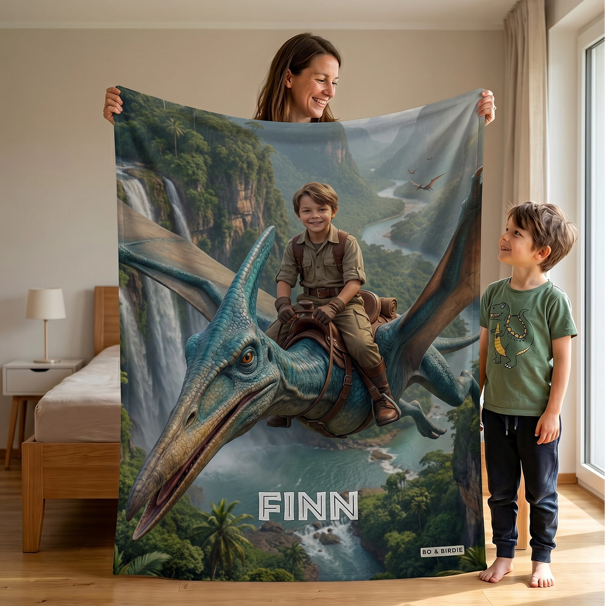 Personalisierte Decke "Fliegender Dino"