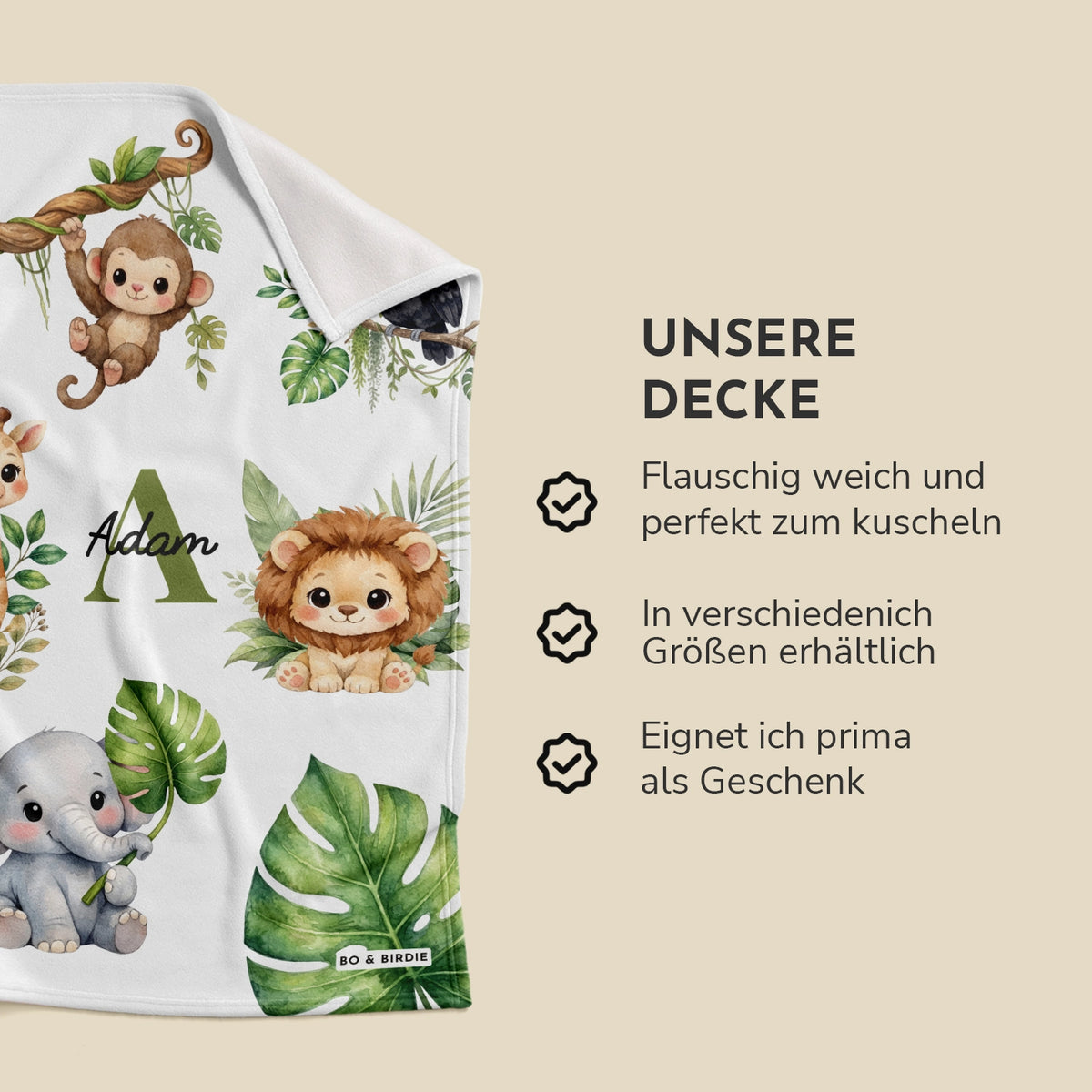 Personalisierte Decke "Safari Tiere"
