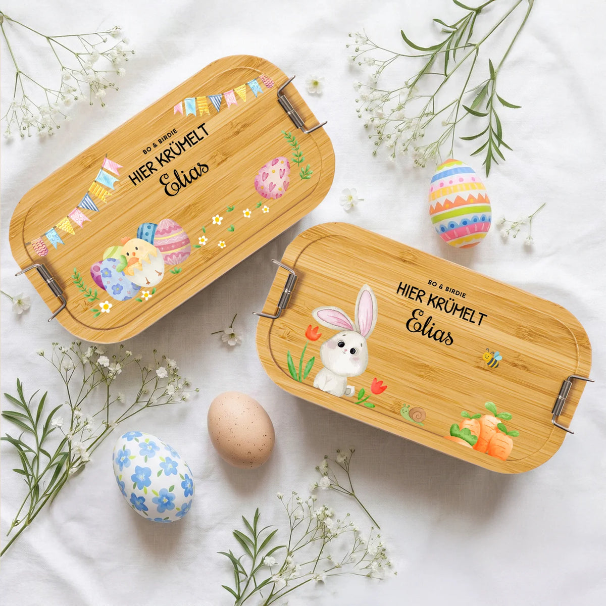 Personalisierte Brotdose mit Bambusdeckel "Osterhase"