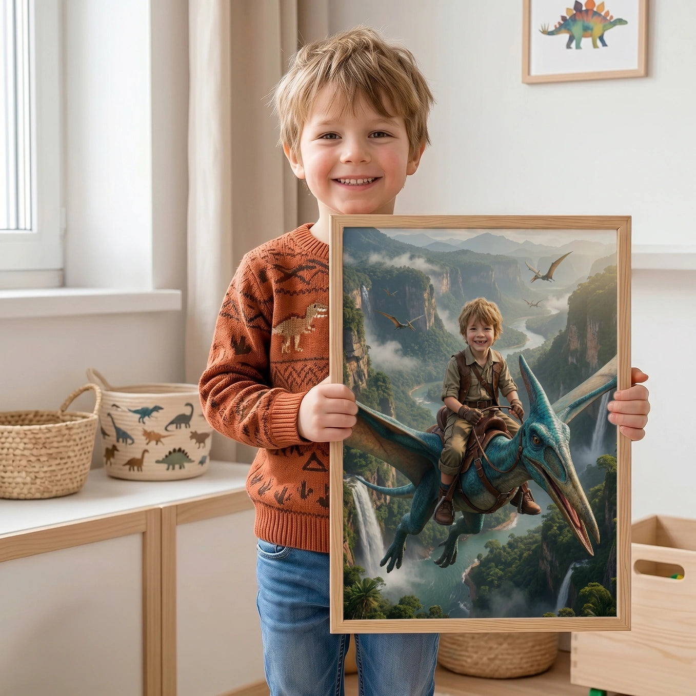 Personalisiertes Kinderposter "Fliegender Dino"
