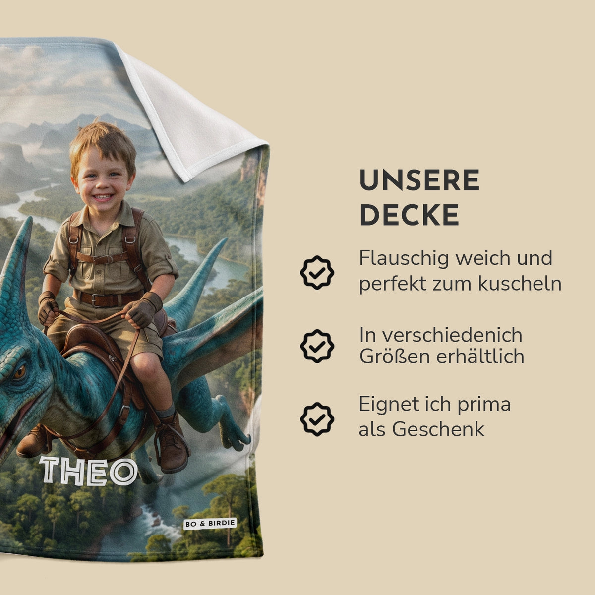 Personalisierte Decke "Fliegender Dino"