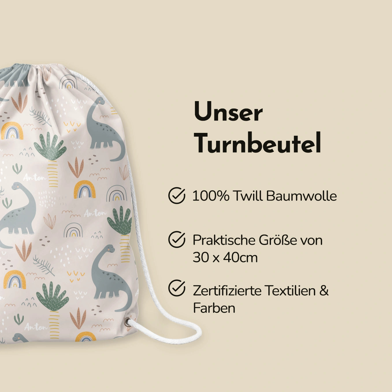 Personalisierter Turnbeutel "Dinosaurier"