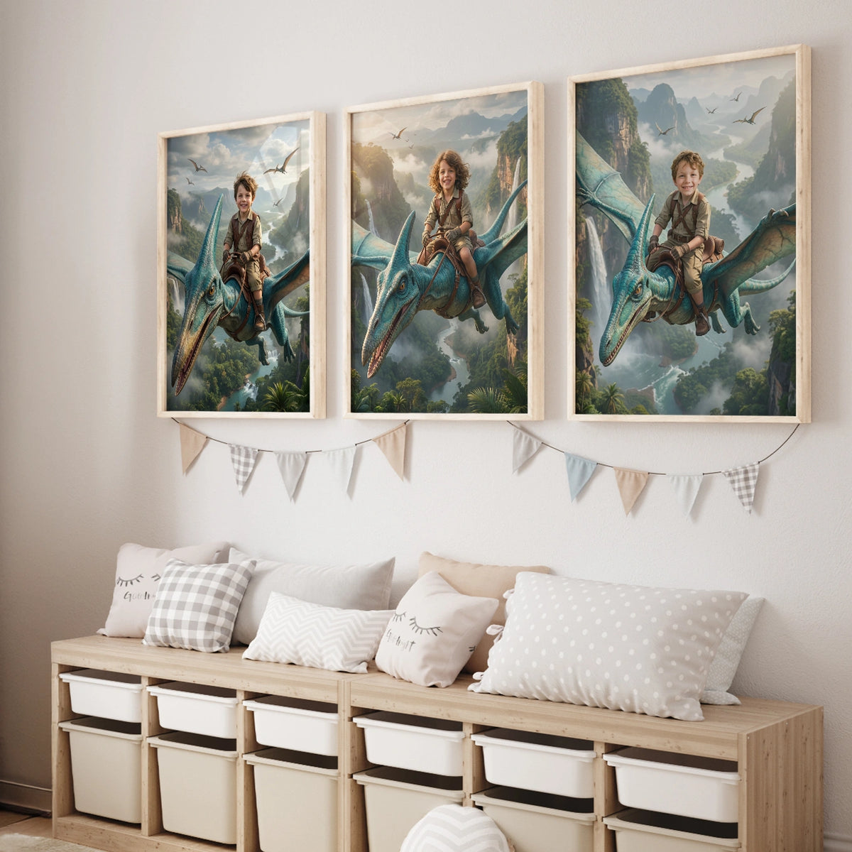 Personalisiertes Kinderposter "Fliegender Dino"