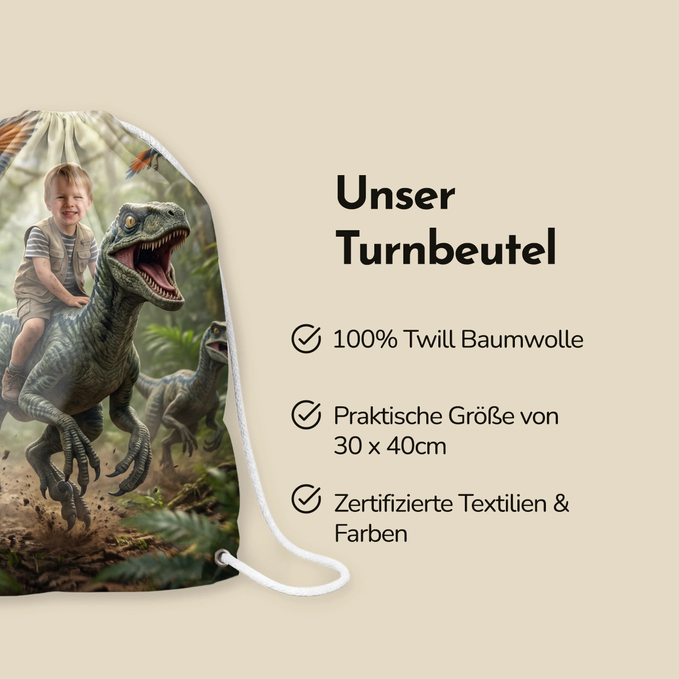 Personalisierter Kinder Turnbeutel "Dino"