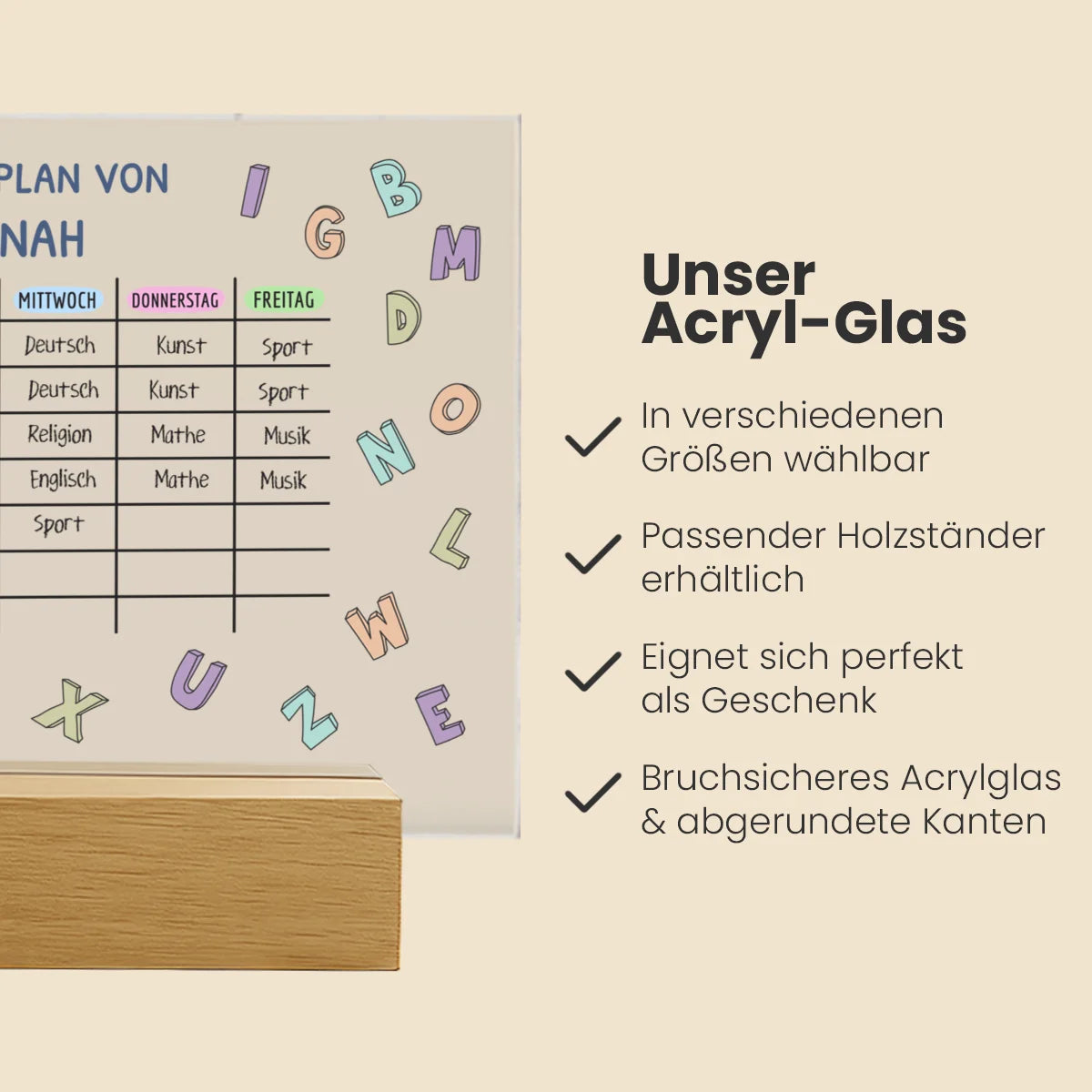 Personalisiertes Acrylglas "Stundenplan"