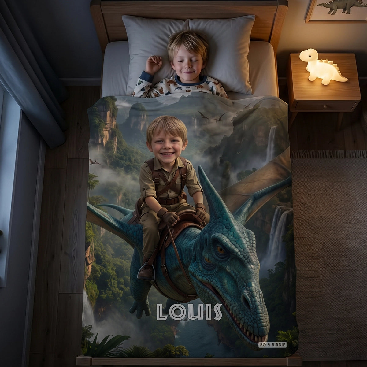 Personalisierte Decke "Fliegender Dino"