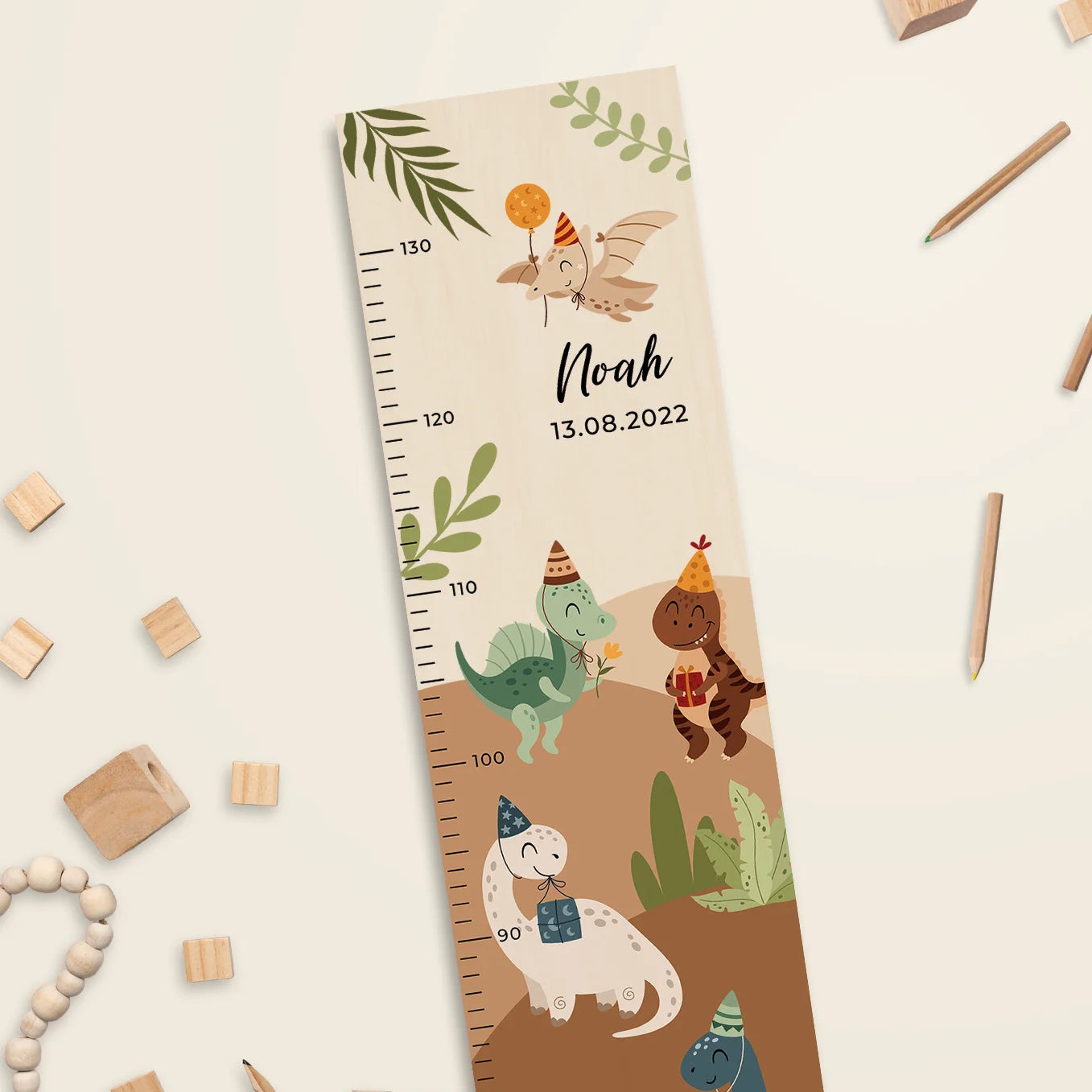 Personalisierte Messlatte "Dino Party"