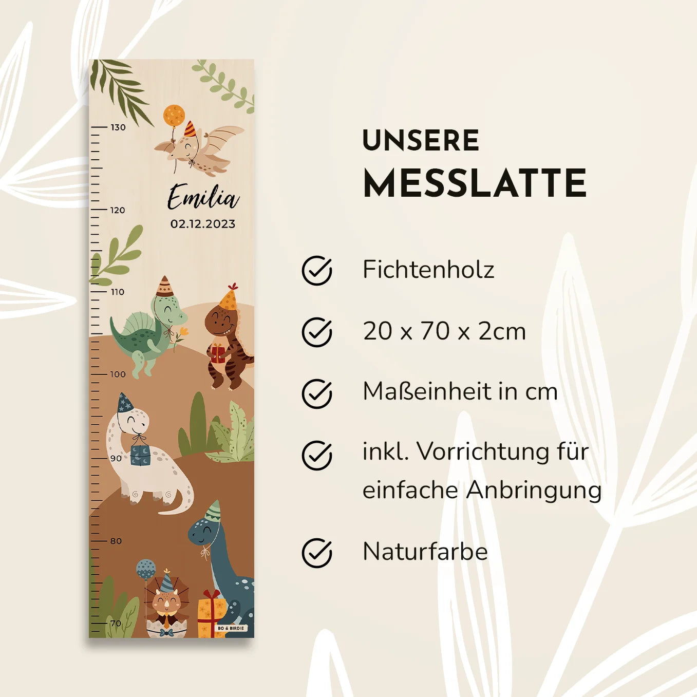 Personalisierte Messlatte "Dino Party"