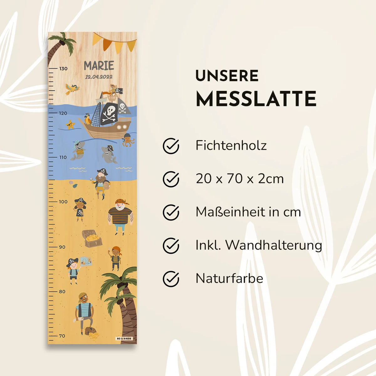 Personalisierte Messlatte "Piraten" Bo & Birdie