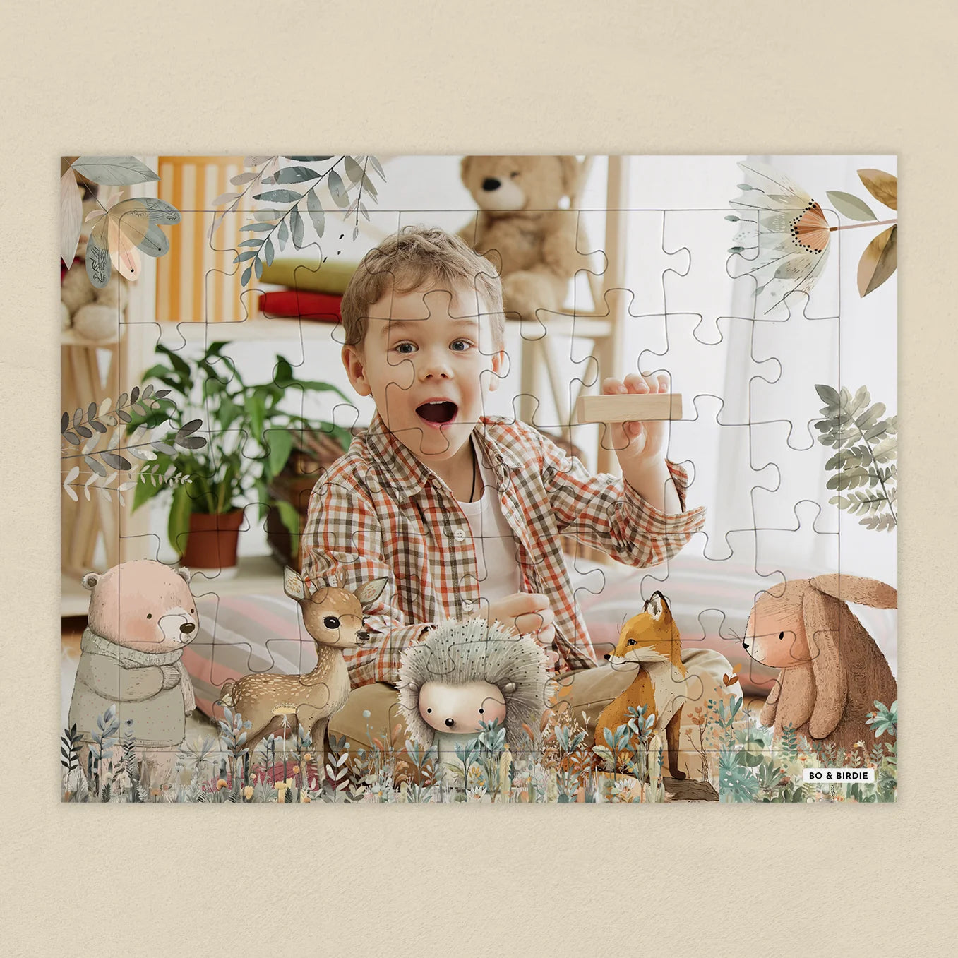 Personalisiertes Kinderpuzzle "Aquarell Tiere im Wald" - Bo & Birdie