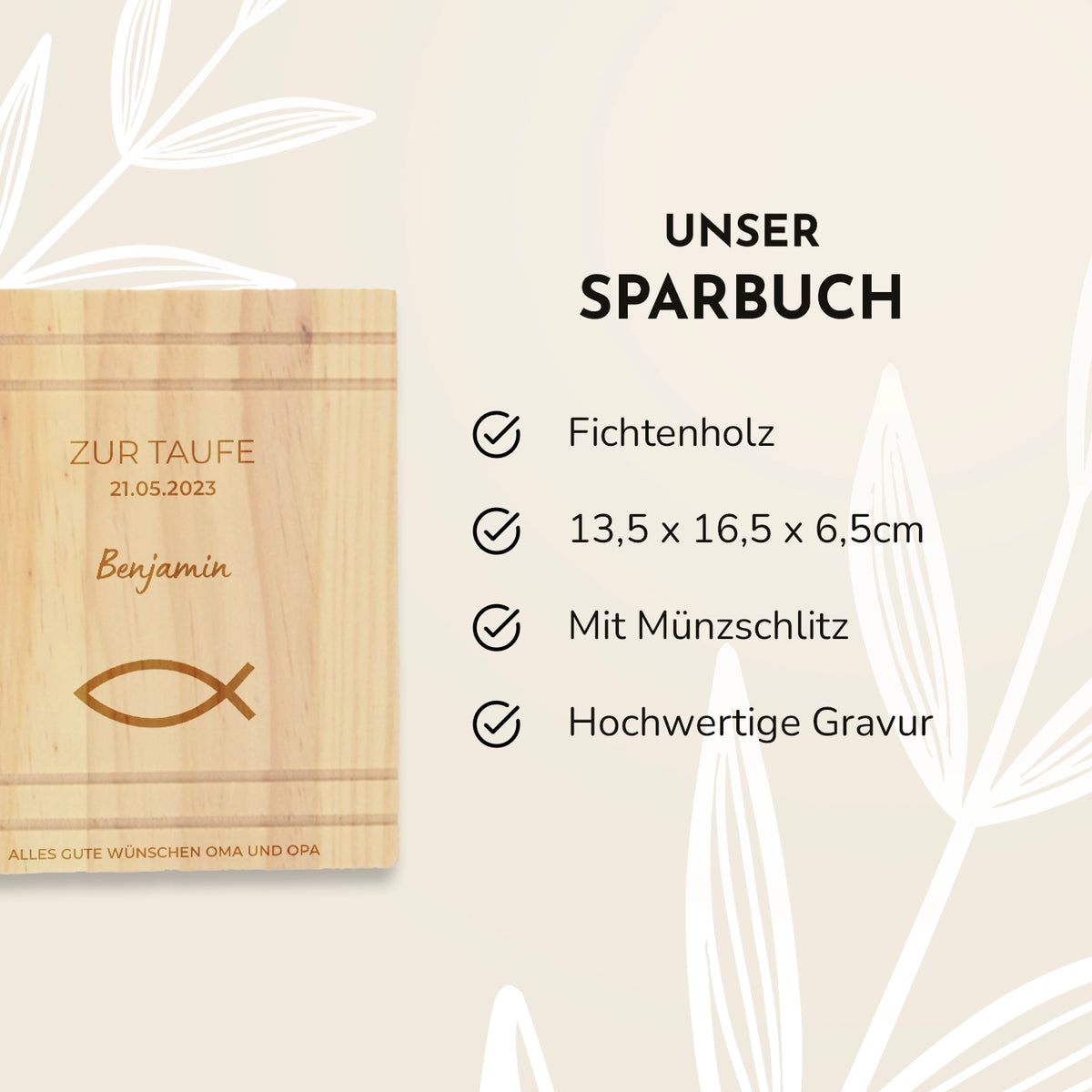 Personalisiertes Sparbuch "Taufe" Bo & Birdie