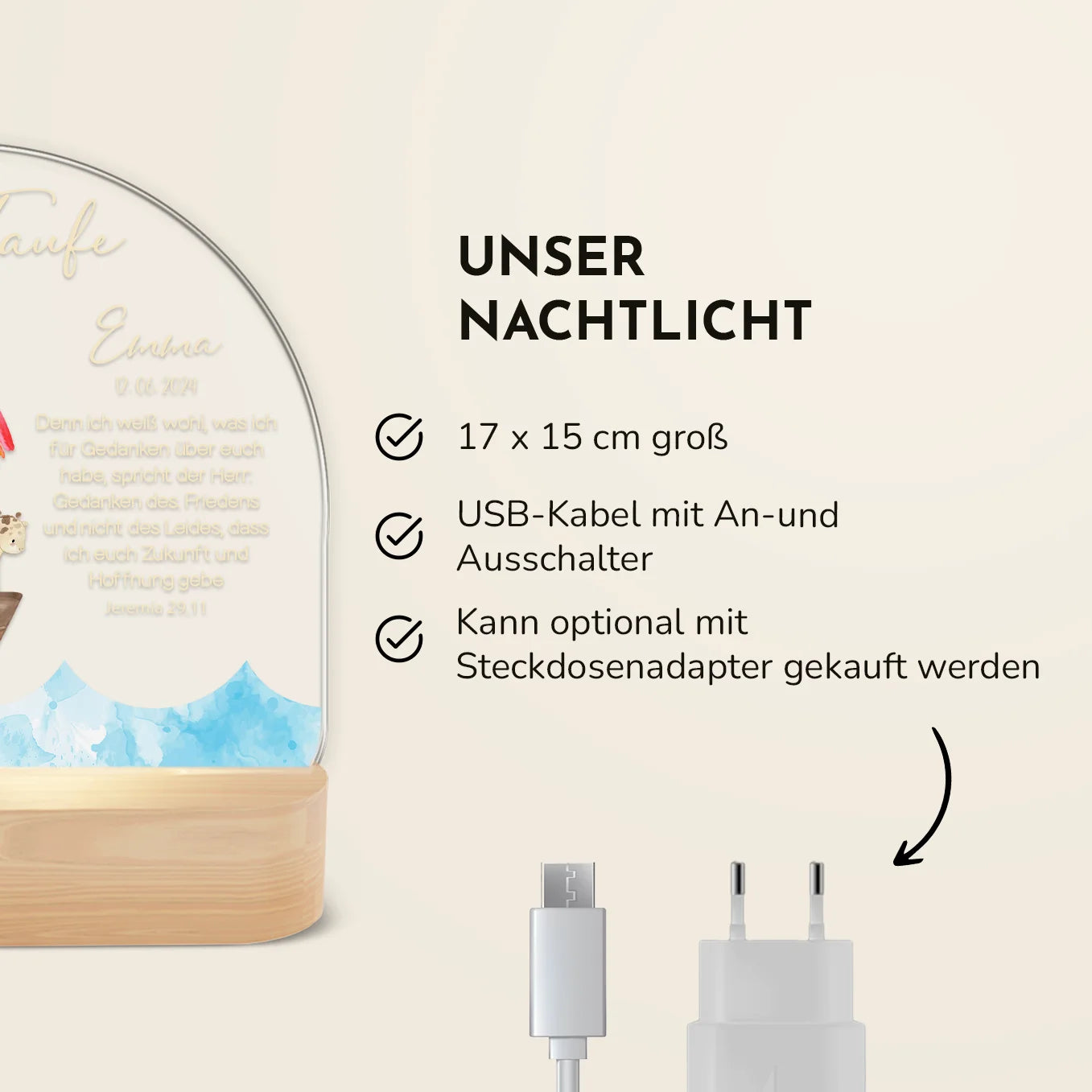 Personalisiertes Acryl-Licht Taufe "Arche"