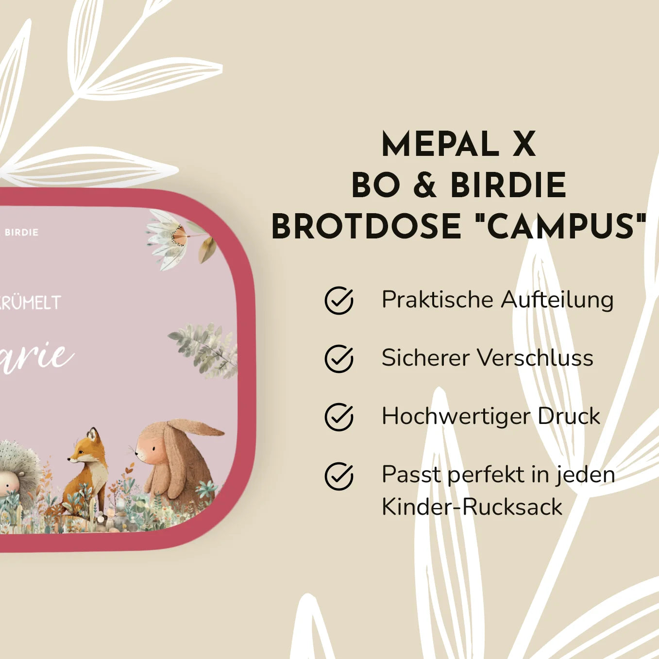 Personalisierte Mepal Brotdose "Aquarell Tiere im Wald" Bo & Birdie