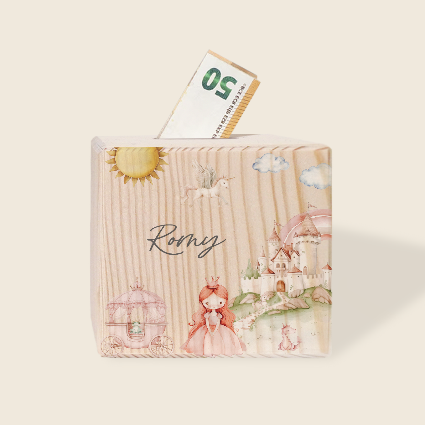 Personalisierte Holzspardose "Prinzessin"